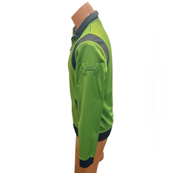 Under Armour Men's Track Jacket Neon Med Green Gray Full Zip, Gym Fitness Casual - Picture 2 of 10